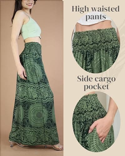 Boho Pants Palazzo Pants for Women with Pockets| Wide Leg high Waisted Flowy Pants for Women | Summer, Cruise, Vacation thumbnail 4