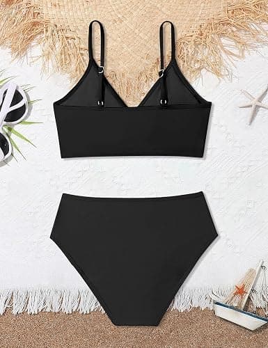 WIQI Girls Swimsuit Bikini Set 2 Piece Bathing Suits Color Block Criss Cross Swimwear Size 9-16 thumbnail 5