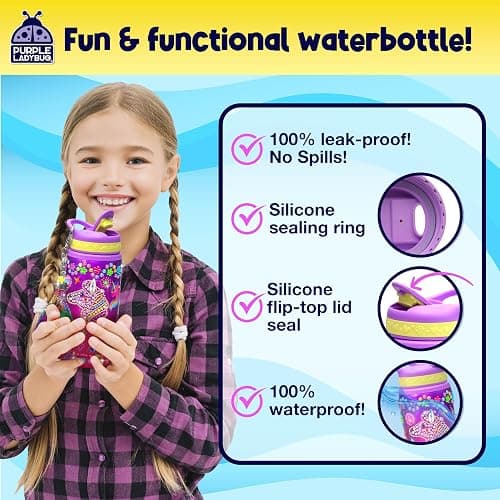 PURPLE LADYBUG Decorate Your Own Water Bottle Craft Kits for Kids - 6 Year Old Girl Gifts, Girls Birthday Presents, Arts and Crafts for Kids Ages 5-12, Unicorn Gifts for Girls - Gemstone - Purple thumbnail 4