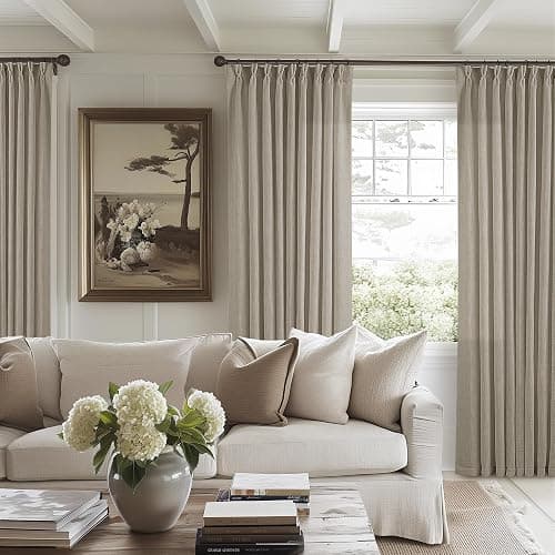 Extra Wide Curtains 90 Inches Long 60 Inch Width for Living Room Bedroom Light Filtering Semi Sheer Farmhouse Pleated Curtain Hooks Rings for Patio Sliding Door Large Window Burlywood Taupe 1 Panel thumbnail 6