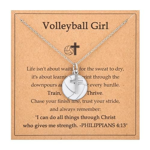 Softball Soccer Volleyball Basketball Baseball Necklace for Girls, Teen Girl Trendy Sports Stuff Accessories Cross Neckalce Jewelry Birthday Christmas Valentines Easter Baptism Graduation Gifts - Image 1