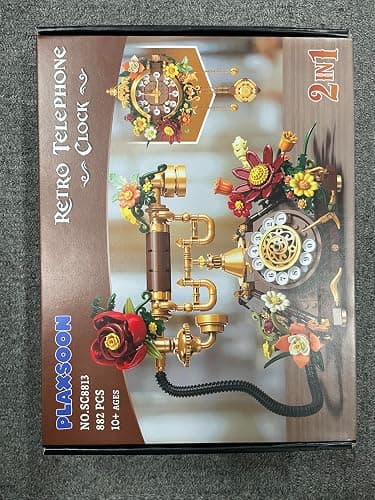PLAXSOON Flowers Retro Telephone Clock Building Set, 2 in 1 Collectible Vintage Phone Model Building Block Kit with Realistic Design, 882 PCS Home Office Decor, Gift for Adults Teens Girls Boys 12+ thumbnail 11