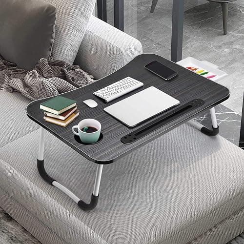 Slendor Lap Desk with Tablet Slot, Foldable Laptop Table with Storage Drawer for Bed，Portable Bed Desk for Laptop, Computer Tray with Cup Holder Notebook Stand Reading Holder for Couch Floor, Black thumbnail 8