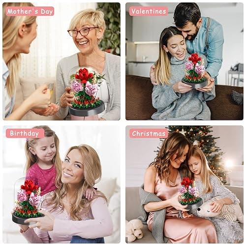 QIFUN Flower Bouquet Building Kit, 524 Pcs Mini Bricks Building Blocks Sets, Forever Rose Decorated Flower with Dust Cover, Valentine's Day Gifts for Her Mom Women (Rose Flower) - Rose Flower thumbnail 7