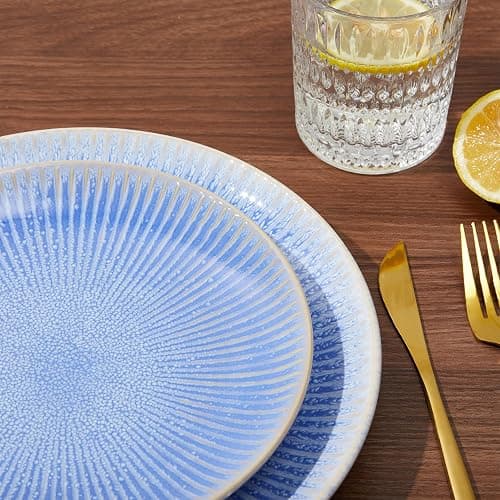 Pokini Ceramic Dinnerware Sets, Handmade Reactive Glaze Plates and Bowls Sets, Highly Chip and Crack Resistant Dish Set, Distinctive Granulated Surface Dishwasher & Microwave Safe Service for 4 thumbnail 5