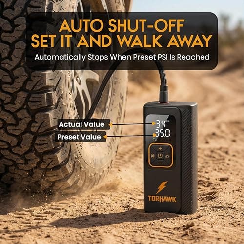 Portable Tire Inflator Air Compressor for Car Tires, Dual Cylinder, Cordless Air Pump for Car, Truck, SUV, 160 PSI, Dual Power, 7500mAh Battery, 12V DC, LED Light & Auto Shut-Off thumbnail 7