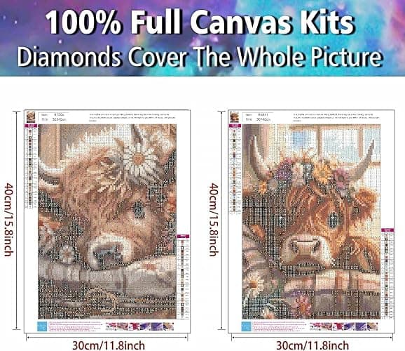 2 Pack Cow Diamond Art Kits for Adults - Cute Animals Diamond Painting Kits for Adults Beginner, DIY 5D Full Drill Diamond Dots Gem Art Kits for Home Wall Decor 12x16inch thumbnail 2