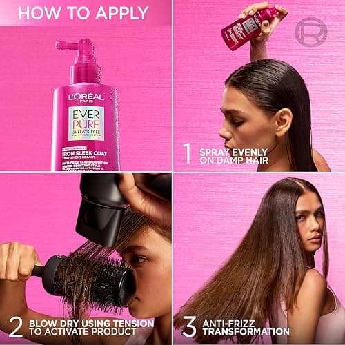 L'Oreal Paris Sulfate Free Iron Sleek Coat, Anti-Frizz Hair Treatment Spray with Heat Protection & Humidity Protection, Semi-Permanent Smoothing, Suitable for Color-Treated Hair, EverPure, 5.1 fl oz thumbnail 5