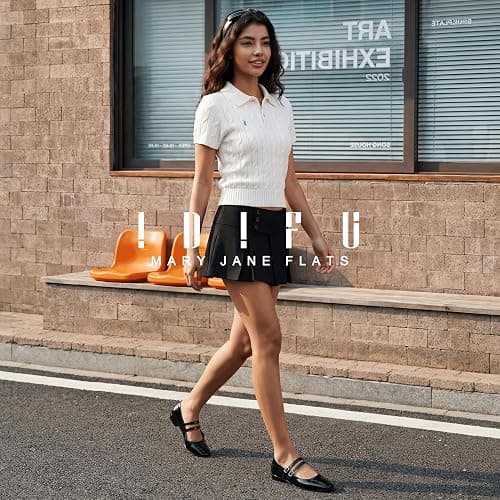 IDIFU Ballet Flats Square Toe Mary Jane Flat Shoes for Women | Double Strap Closed Toe Ballerina Flat Dress Shoes, Comfortable Casual Formal Work Office Business Cute Fashion Dressy Flats thumbnail 2