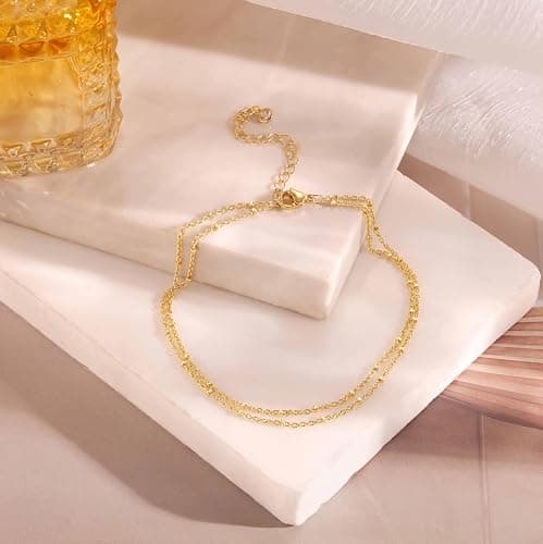 DEARMAY Dainty 14K Gold Plated Ankle Bracelets for Women, Waterproof 14K Gold Plated Link Chain Anklets Non Tarnish Set Pack Summer Beach Jewelry Gift thumbnail 6
