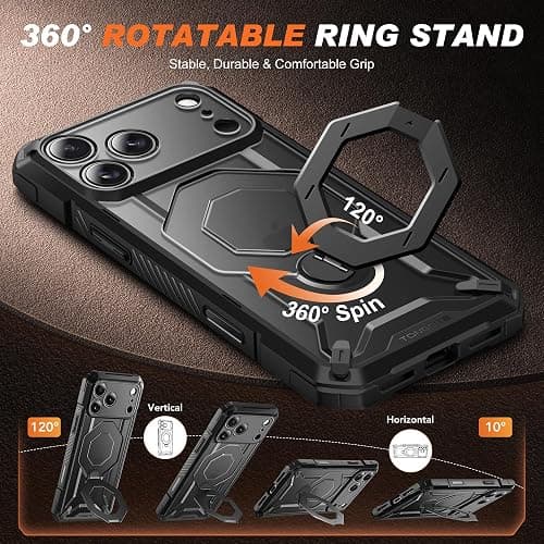TONGATE for iPhone 17 Pro Max Case with 360° Spin Magnetic Stand, [Compatible with MagSafe][Military-Grade Protection] with Privacy Screen Protector & Camera Control Cover for iPhone 17 ProMax, Black thumbnail 4