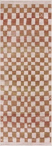 BoutiqueRugs Benjy Modern Checkered Area Rug - Contemporary Geometric Carpet for Living Room, Bedroom, Kids Room, Nursery - Cream, Somon, Rust - 5'3" x 7' (5x7) thumbnail 9