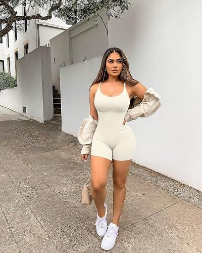 YIOIOIO Women Workout Seamless Jumpsuit Yoga Ribbed Bodycon One Piece Spaghetti Strap Shorts Romper thumbnail 5