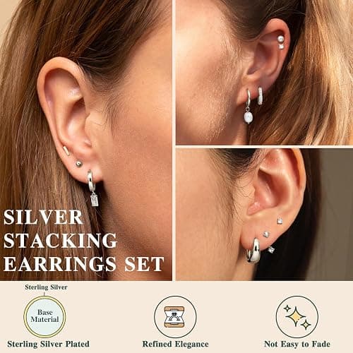 BESTEEL 13 Pairs Small Stud Hoop Earrings Set for Women Hypoallergenic Gold Plated Huggie Hoops Pearl Dainty Lightweight Earrings for Gift thumbnail 2