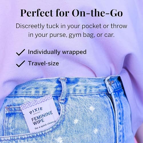 Pixie Feminine Wipes - Flushable, Biodegradable, pH Balanced & Unscented - Individually Wrapped Wipes for Feminine Care, On The Go & Public Bathrooms - Menstrual Cup Wipes for Cups & Discs (20 Count) thumbnail 5