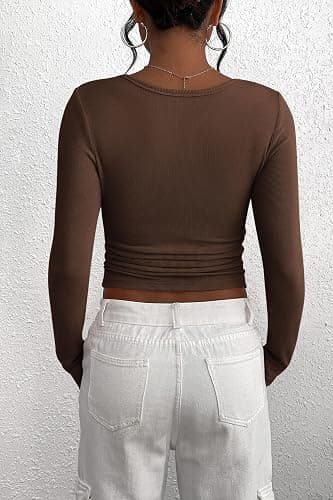 PRETTYGARDEN Women's 2025 Summer Fall Long Sleeve Henley T Shirts Button Ribbed Knit Slim Fit Casual Basic Tops Blouse thumbnail 2