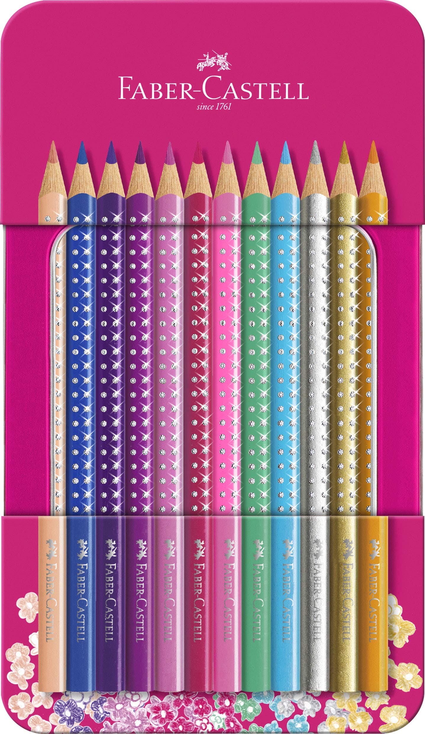FABER-CASTELL 201737 - Colored Pencils Set Sparkle 12 Pieces, in Metal Case, Triangle, Shatterproof - Image 1