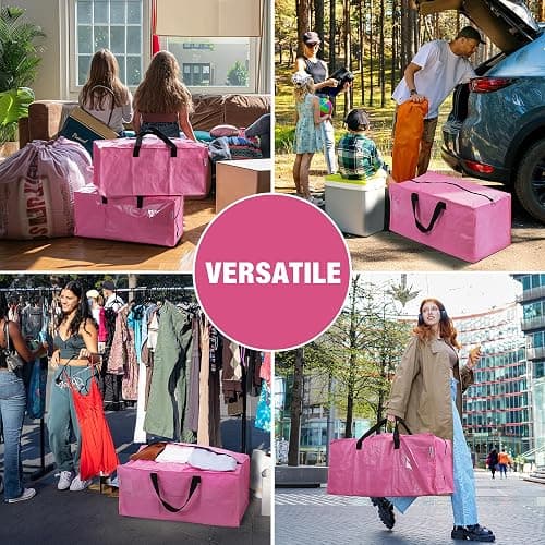 WORKPRO 6 Pack Extra Large Moving Bags with Zippers & Carrying Handles Backpack Straps, Heavy-Duty Storage Tote for Space Saving Moving Storage (Pink) thumbnail 6