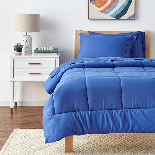 Sweet Home Collection 5 Piece Comforter Set Bag Solid Color All Season Soft Down Alternative Blanket & Luxurious Microfiber Bed Sheets, Royal Blue, Twin thumbnail 7