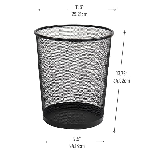 Mind Reader Mesh Trash Can, 16.65L (4.4 gal), Waste Paper Basket, Round, Office, Metal Mesh, 11.5"L x 11.5"W x 13.75"H, Black thumbnail 3
