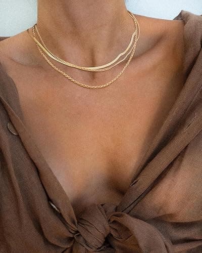 Freekiss Women's Layered Necklace Set - 3 Piece Dainty Gold Jewelry for Everyday Stacking | 14K Gold Plated Snake Chain, Rope Chain, Cuban Chain | Adjustable Length 14-18.5 Inch | Gift Ready thumbnail 2