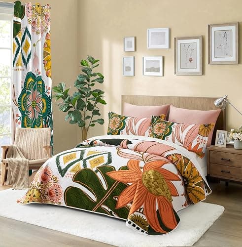 Tyrot Boho Floral Midnight Bloom Set — 100% Blackout Curtain & Coordinating Quilt Bundle - Image 1