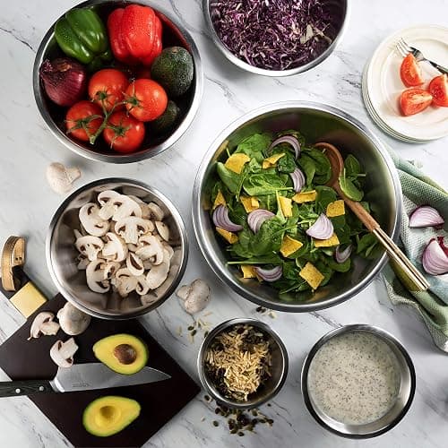 FineDine Stainless Steel Mixing Bowls Set, Dishwasher Safe, 6 Piece Metal Mixing Bowls For Kitchen, Nesting, Large, Small, Big Food Prep, Cooking, Baking thumbnail 7