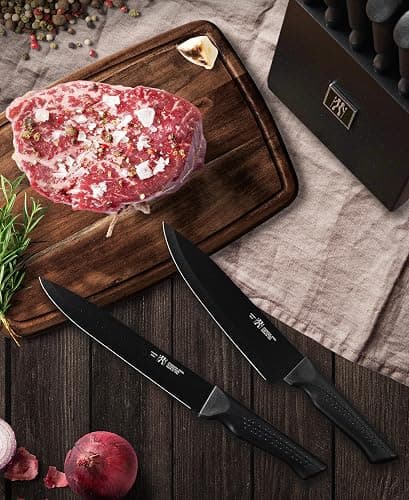 Knife Set, 15 Pcs Kitchen Knife Set with Block Self Sharpening, Dishwasher Safe, 6 Steak Knives, Anti-slip handle, Black thumbnail 7