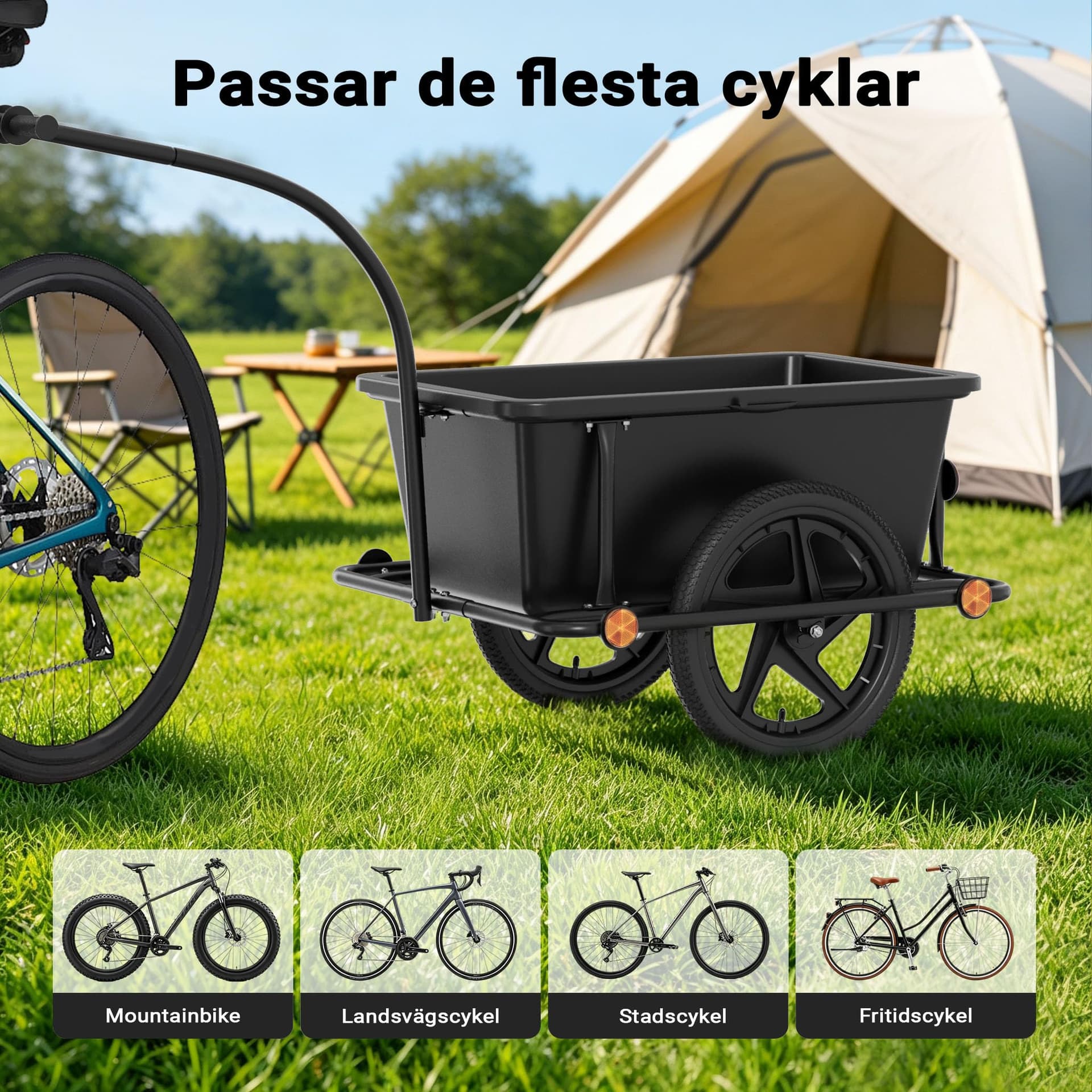 Wiltec Bicycle Trailer 158 x 69 x 51 cm up to 80 kg, Bicycle Trailer with 90 L Plastic Backing, Clutch and Pneumatic Tires, Hand Trolley Trailer for Bike thumbnail 7