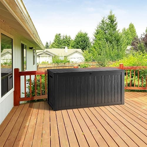 TARKARI 270 Gallon Lockable Resin Deck Box, Waterproof & UV-Resistant Outdoor Storage Box for Outdoor Cushion Storage, Garden Tools & Pool Accessories Storage, Black thumbnail 4