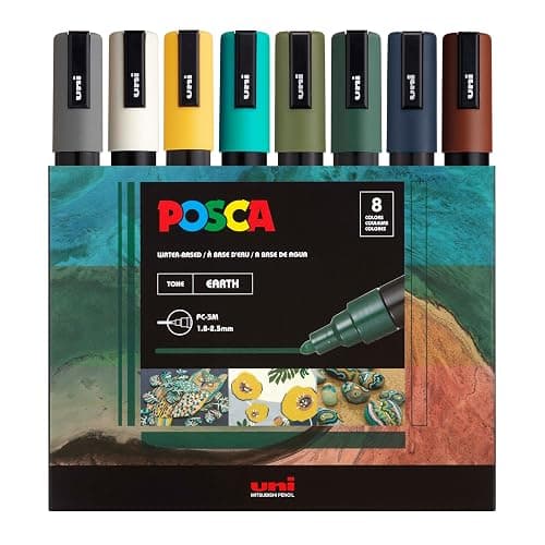 uni POSCA PC-5M Water-Based Paint Markers, Reversible Medium Tip (1.8-2.5mm), Earthtone Ink Colors, 8 Pack - Image 1