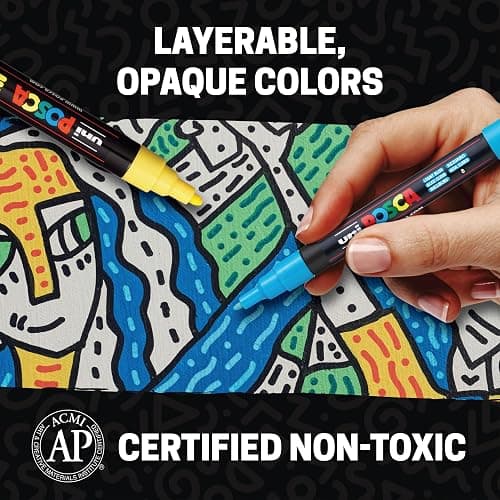 Posca Paint Art Markers, Set of 15 5M Medium Acrylic Markers with Reversible Tips, Artist Recommended Paint Pens for Gifts, Decorations, Fabric, Metal, Windows, Wood and Canvas thumbnail 6