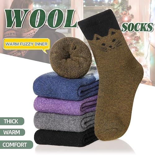 Velice Women Wool Socks Thick Thermal Hiking Warm Winter Crew Cushion Cozy Work Boot Socks 5 Pairs thumbnail 5