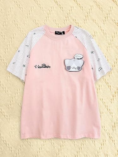 JEFQJDJ Y2K Kawaii Shirt Cutecore Graphic Oversized Tee Harajuku Clothes with Removable Patch for Teen Girls Women thumbnail 3