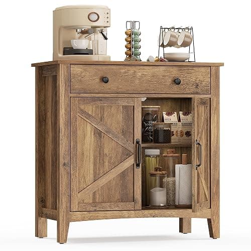 VASAGLE LIRY Collection - Buffet Cabinet, Coffee Bar Cabinet with a Drawer, Adjustable Shelf, Sideboard Storage with Cable Hole, Drawer Divider, Honey Brown UBBK341K01 - Image 1