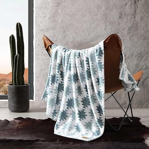 Wrangler - Blanket, Super Soft Sherpa Bedding, Yellowstone Inspired Throw Blanket for Couch or Bed (Canyon Ikat Blue, 50" x 60") - Image 1