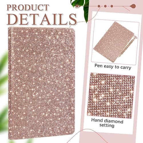 Resholder Rose Gold A5 Rhinestone Notebook & Pen Set Bling Diary for Girls | Hard Cover Glitter Journal for Women, Sparkly Desk Accessories Gift for Women, Cute Classroom Supplies for Back to School thumbnail 3