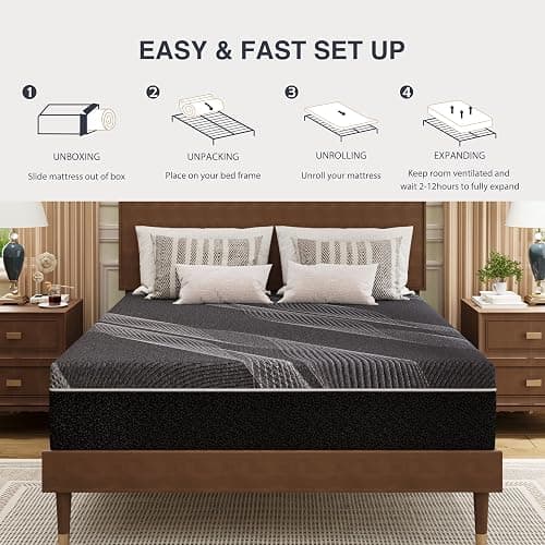 Dyonery Queen Size Mattress, 10 Inch Gel Memory Foam, Cooling & Back Pain Relief, Fiberglass Free, CertiPUR-US Certified, Foam Made in USA, Medium thumbnail 7