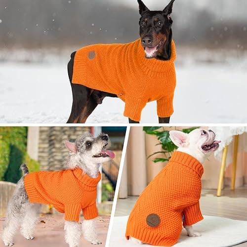 cyeollo Dog Sweater Pullover Turtleneck for Dogs, Classic Knitwear Fall Winter Cold Weather Dog Clothes Warm Pet Apparel Small Medium Large Doggie Sweaters, Orange M thumbnail 3
