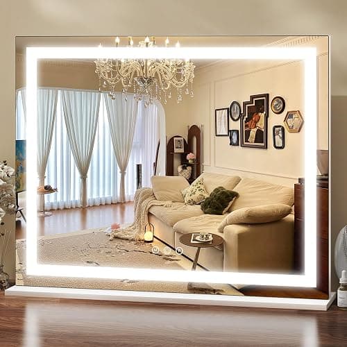 ROLOVE 23"x18" Lighted Vanity Mirror with 3-Color Dimmable LED, Smart Touch Control & Memory Function - Large Hollywood Makeup Mirror for Wall or Tabletop - Image 1