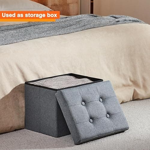 ALASDO Storage Ottoman Footrest Stool Small Ottoman with Storage Foldable Ottomans Foot Rest Footstool Bench for Living Room 17x13x13inches Grey thumbnail 2