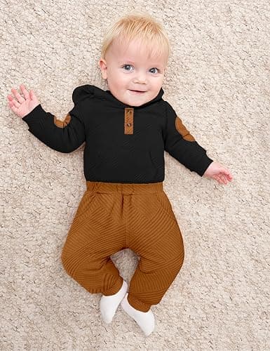 Fommy Baby Boy Clothes Colorblocked Long Sleeve Hoodie + Long Pants 2PCS Fall Winter Outfits Set thumbnail 4
