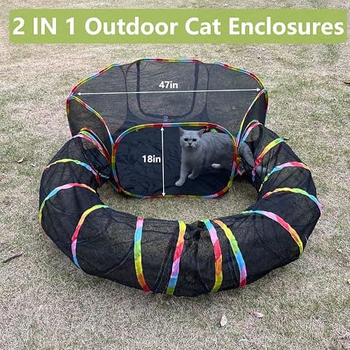 Outdoor Cat Enclosures, Cat Playground Portable Mesh Tent, Outside Circle Playpen Tunnel for Kitty, Rabbit, Puppy and Small Animals thumbnail 5