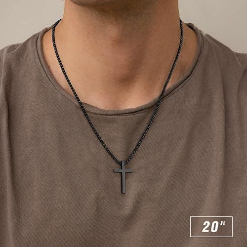 M MOOHAM Cross Necklace for Men Teen Boys 16-30 Inch | Silver Black Gold Stainless Steel Cross Chain Cross Pendant, Jewelry Gifts for Teenage Boys Men thumbnail 2