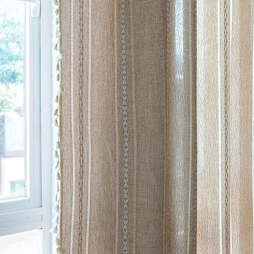 Sutuo Home Boho Curtain for Bedroom Living Room 84 Inches Length, Light Filtering French Country Farmhouse Vintage Chic Tassels Hollow Window Treatment Bohemian Drape, 1 Panel 52" W x 84" L Natural thumbnail 8