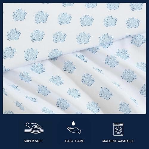 Nautica - Sheet Set, Breathable & Cooling Microfiber Bedding with Matching Pillowcase, Deep Pocket, Fully Elasticized (Coastal Coral Ocean Breeze Blue, Twin) thumbnail 5