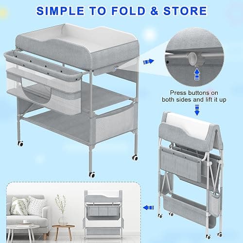 Portable Baby Changing Table, Foldable Changing Table Dresser Baby Changing Station, Height Adjustable Waterproof Diaper Changing Table Pad Topper, Newborn Nursery Organizer thumbnail 7