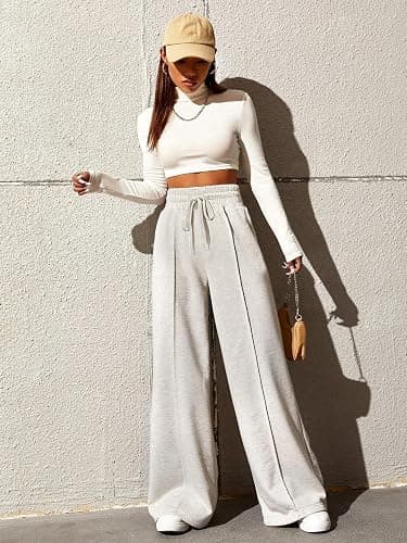 Yousify Wide Leg Sweatpants for Women Casual Elastic High Waisted Drawstring Long Pants with Pockets - Image 1