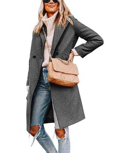 Tanming Women's Notch Lapel Double Breasted Wool Blend Mid Long Pea Trench Coat thumbnail 2