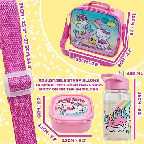Get Trend Hello Kitty Kids Lunch Bag Set 3 Pc with Leak Proof Water Bottle and Small Lunch Box Insulated for School Daycare or Travel (Hello Kitty) thumbnail 2